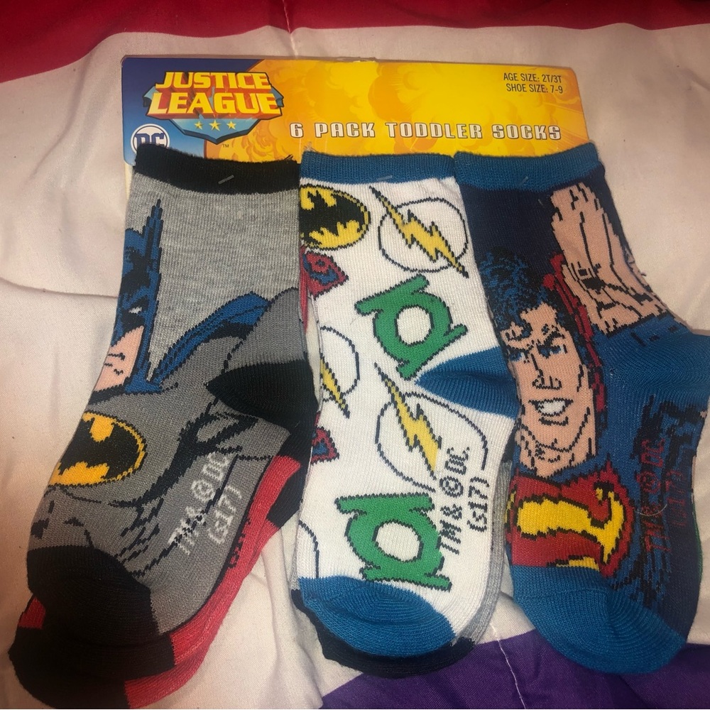 DC Comics Justice League 6PK Toddler Socks Age: 2T/3T Shoes: 7-9